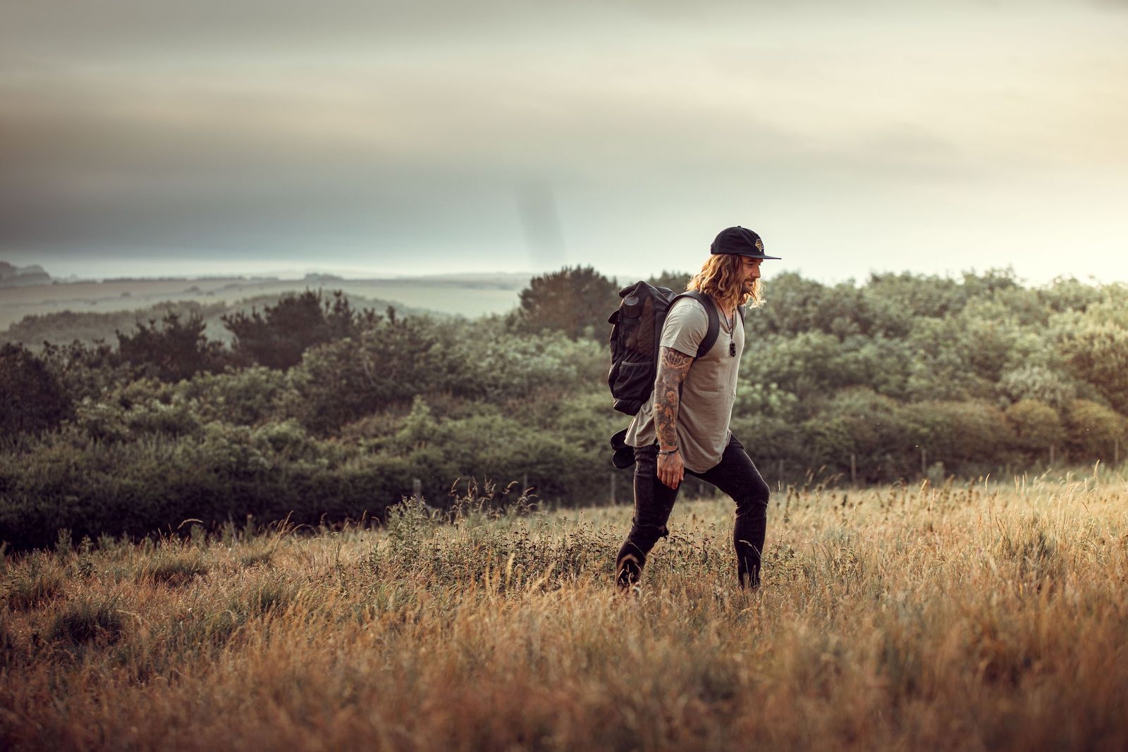 Man walking in the hills